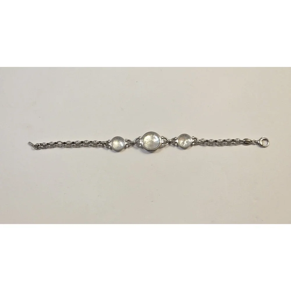 Fossil BRAND Silver Steel Moon Drops MOP Faceted Glass Chain Bracelet 7-8